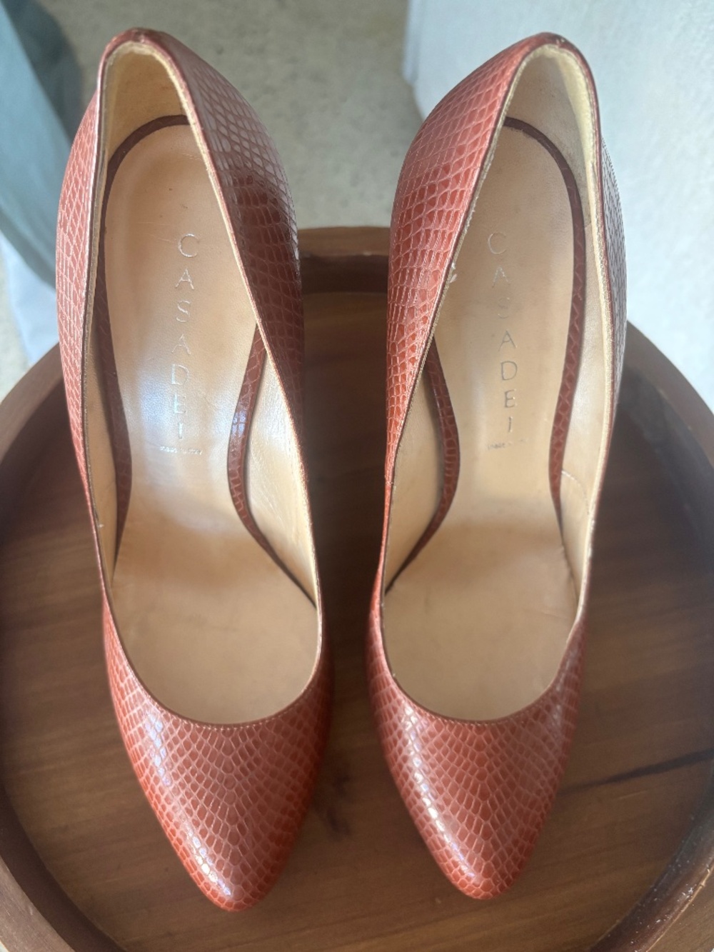 Casadei Brown embossed leather wedges - Size 10
